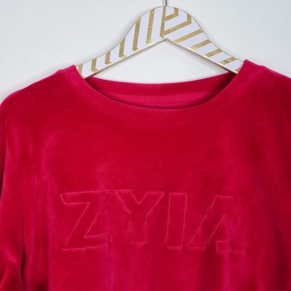 ZYIA Active Women's Fuchsia Pink Velvet Velour Sweatshirt Women's XL Activewear - Picture 5 of 9
